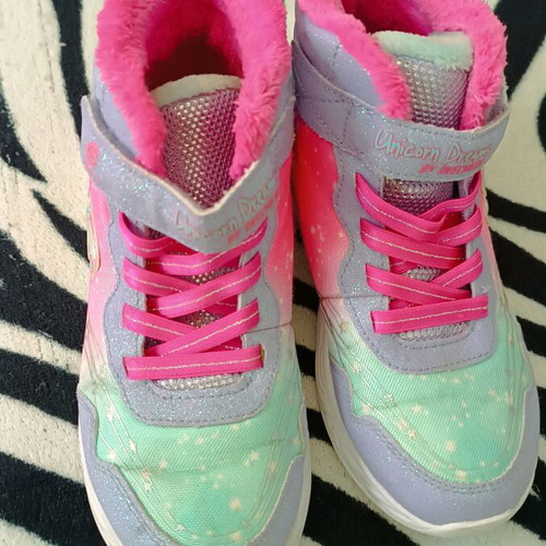 Skechers girls' boots like new, pink and colorful, size 32
