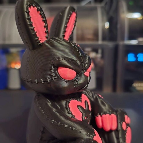 Stitchborn Bunny Dark Plush Guardian figure, emo goth decor