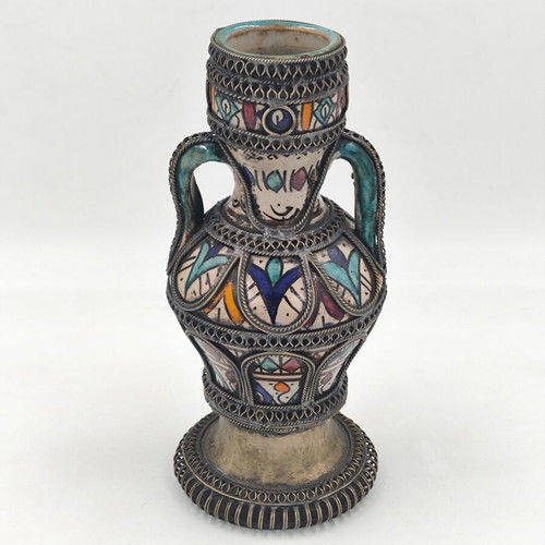 Ceramic vase with filigree Moroccan Fes used