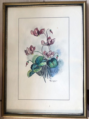 Watercolor artwork by Archontia Papazoglou used, 1970s, framed 27x37 cm