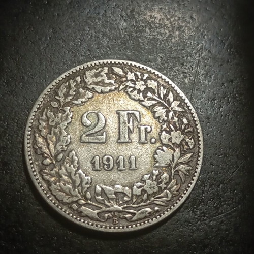 Switzerland 2 Francs 1911 silver coin Helvetia standing