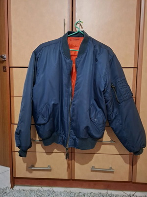 Flight bomber jacket like new, blue with orange lining