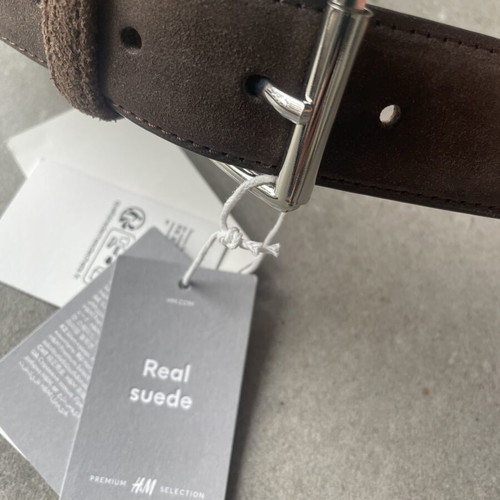 H&M women's suede belt 100cm new, brown with metal buckle