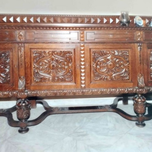 Large carved buffet used, solid oak, 2.5m length