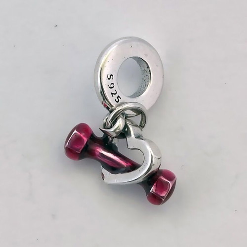Charm Dumbbell and Heart Silver S925 with Pink Enamel New