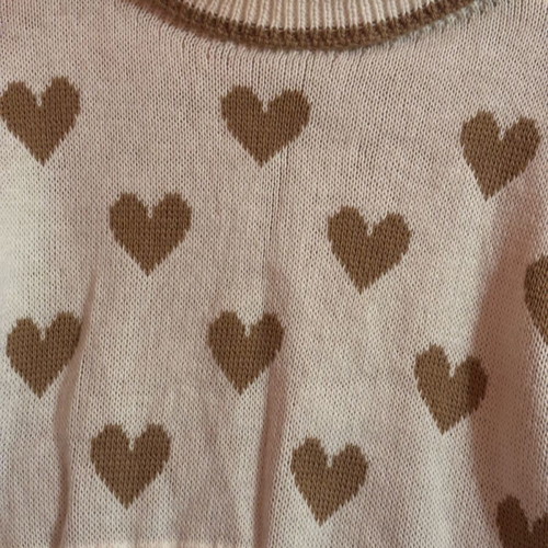 Crop top sweater like new, beige with brown hearts and turtleneck