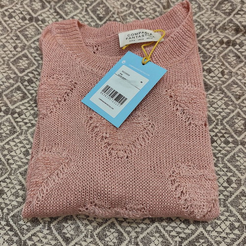 Compania Fantastica pink knitted short sleeve blouse with heart design