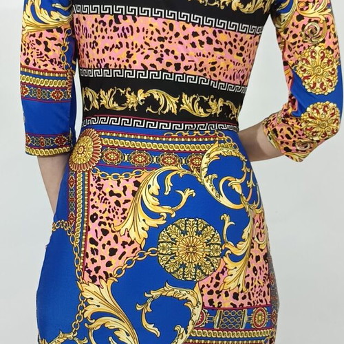 Morgan dress with baroque animal print in blue and pink, like new