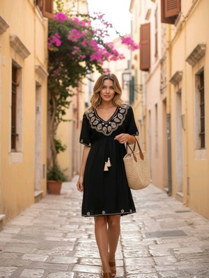 Φόρεμα Rima Beachwear μαύρο βισκοζέ σταθερό ύφασμα καινούργιο, one size