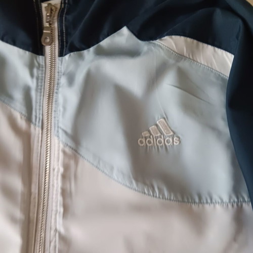 Adidas men's sportswear jacket used, white and blue, large to XL