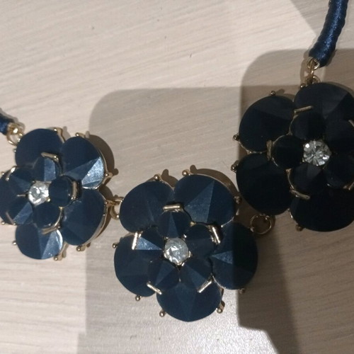 Vintage necklace with blue flowers and rhinestones
