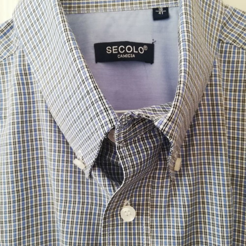 Secolo men's shirt used, long sleeve, size 41, blue-white-black check