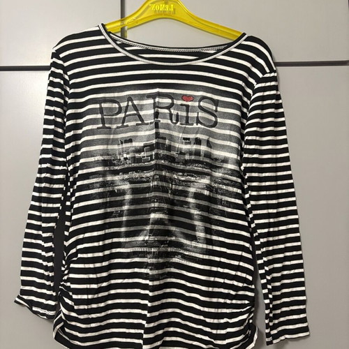 Women's Long Sleeve Striped Blouse Like New with “Paris” Print