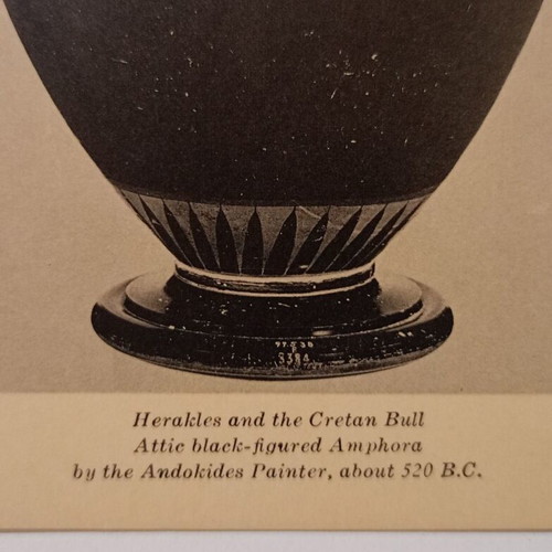 Postcard of Greek Vessel Herakles and the Cretan Bull used, Attic black-figure amphora