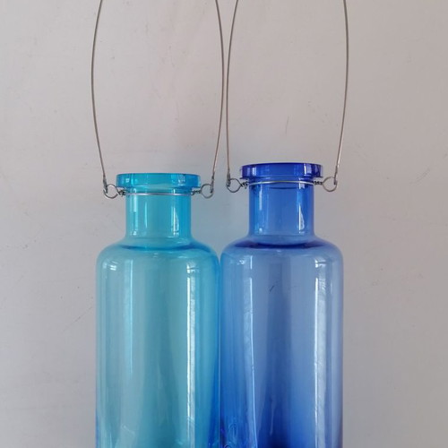 Handmade hanging vases new, set of 2, blue and green