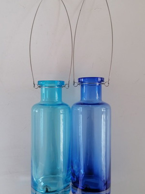 Handmade hanging vases new, set of 2, blue and green