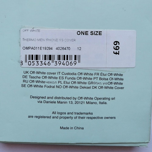 Off-White Thermo Man iPhone XS back cover new