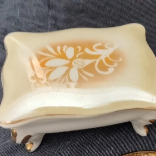 Vintage boudoir set of 4 used antique jewelry boxes and hand mirror