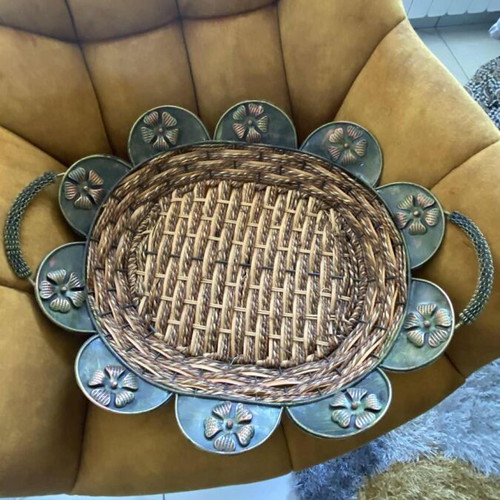 Fruit basket new, rattan and metal, 38/48 cm with handles