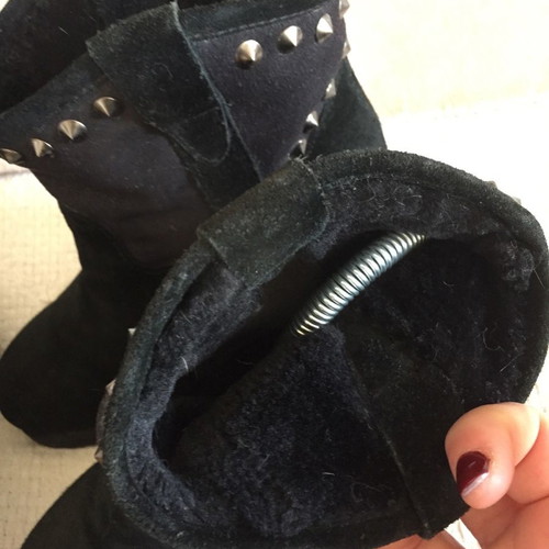 Ash suede ankle boots with fur and studs, size 37, black