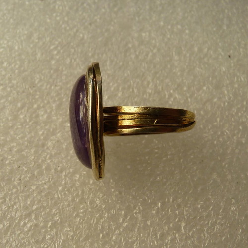 Silver ring with amethyst cabochon, new, 925 gold plated