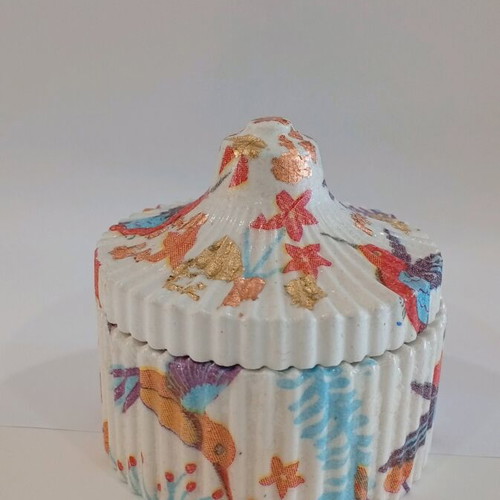 Handmade porcelain jar new with gold leaf and bronze details