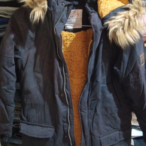 Children's jacket with fur, like new, blue, ages 9-10