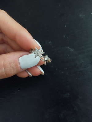 Silver adjustable ring with rhinestones