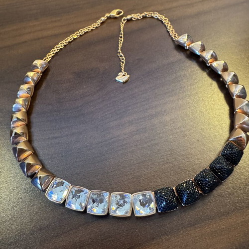 Swarovski Rose Gold Crystal Statement Necklace with Clear and Black Crystals
