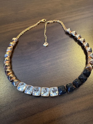 Swarovski Rose Gold Crystal Statement Necklace with Clear and Black Crystals