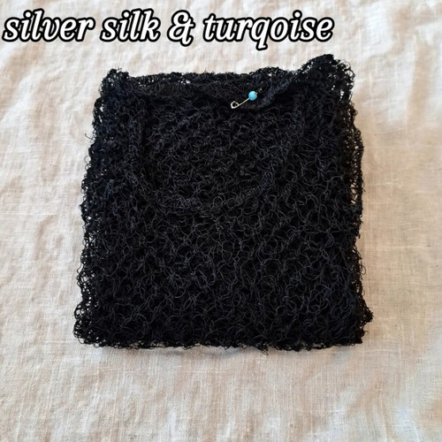 Handmade silk woven blouse with turquoise silver pin, sizes S and M
