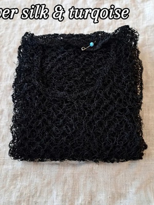 Handmade silk woven blouse with turquoise silver pin, sizes S and M