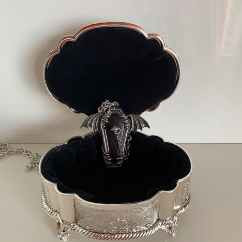 Alchemy Gothic Coffin Pendant 2022 like new, pewter and leather