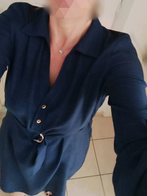 Toi&Moi office dress blue with gold buttons and belt like new
