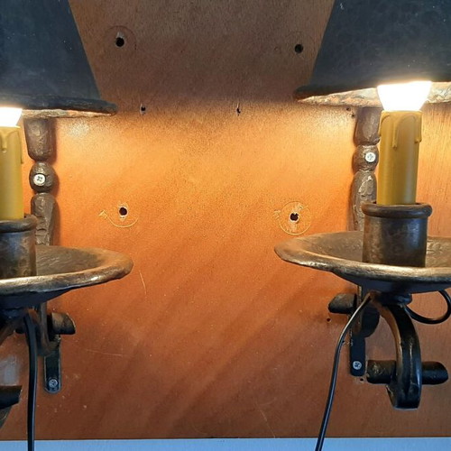 Vintage handmade wrought iron wall sconces set of 2 used