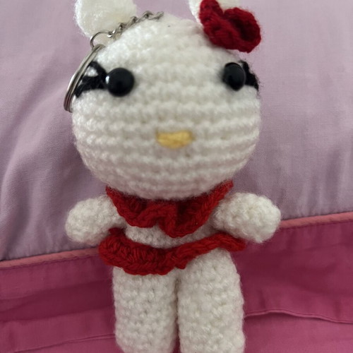 Hello Kitty keychain handmade, new, white and red