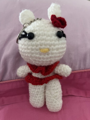 Hello Kitty keychain handmade, new, white and red