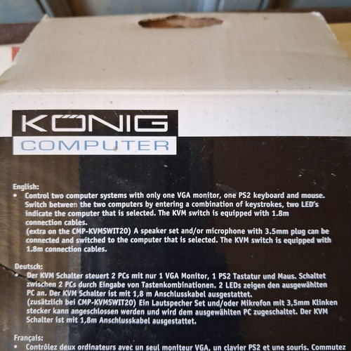König PS2 Mini KVM Switch VGA 2-Port new with cables and box