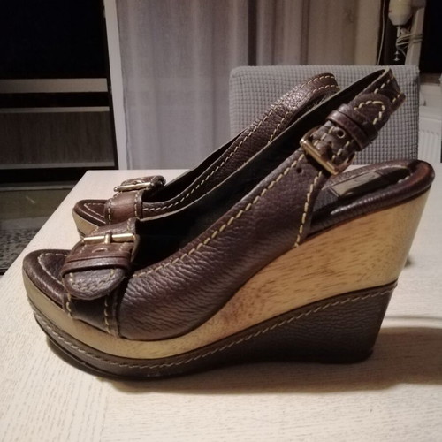 Zara platform shoes genuine leather used, brown, size 38