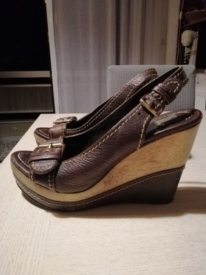 Zara platform shoes genuine leather used, brown, size 38