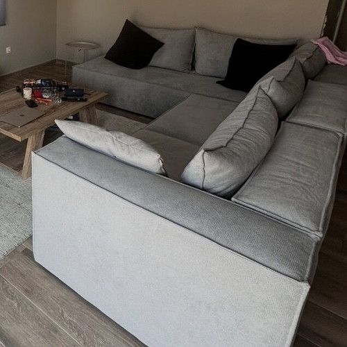 Greek-made soft grey sofa, waterproof, 340x260cm