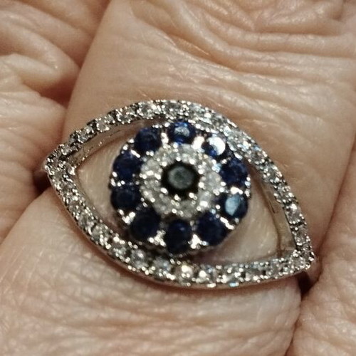 Luxury ring with blue and zircon stones, like new