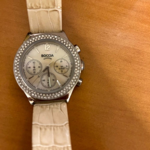Boccia Quartz Titanium wristwatch with chronograph like new, beige strap