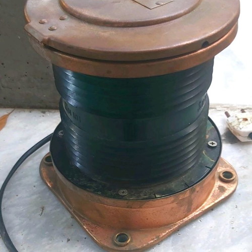 Old nautical lantern copper with green glass used, table lamp