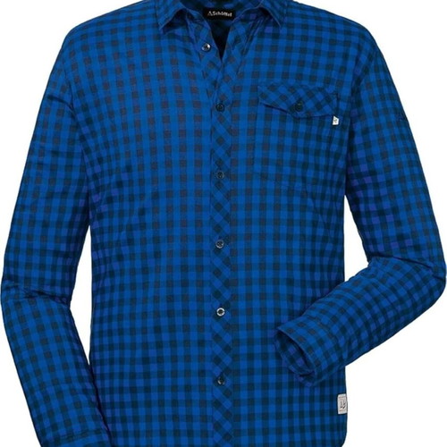 Schoffel Button Down Collared Shirt Men Size Large checked blue and black like new
