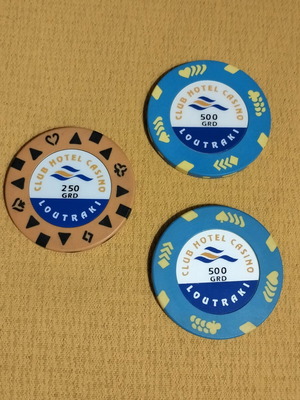 Casino Loutraki collectible chips in drachmas, set of 3
