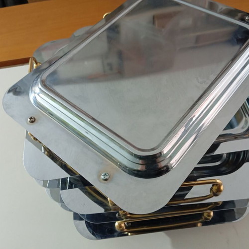 Serving trays like new, pack of 8, inox with gold handles 31x42 cm