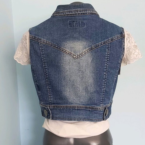 Miss Latina denim vest with pink stones like new, sizes L to XXL