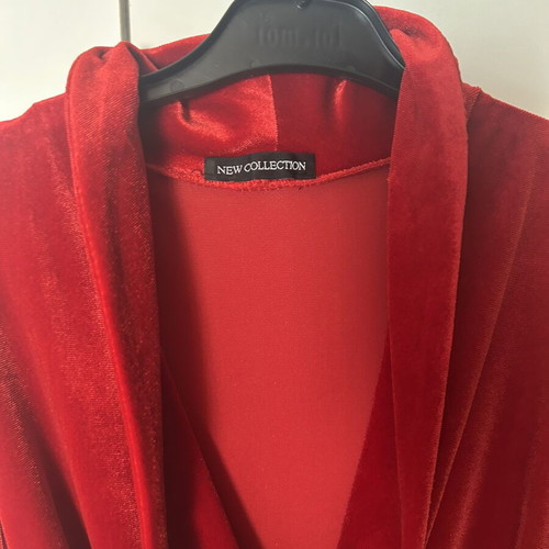 Red midi velvet dress like new with wrap bust and pleated skirt