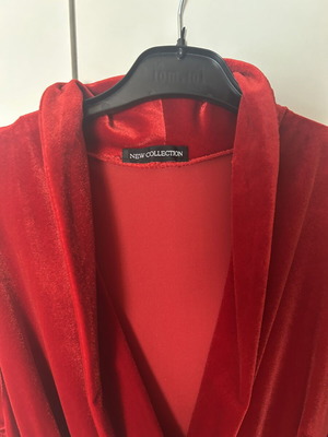Red midi velvet dress like new with wrap bust and pleated skirt